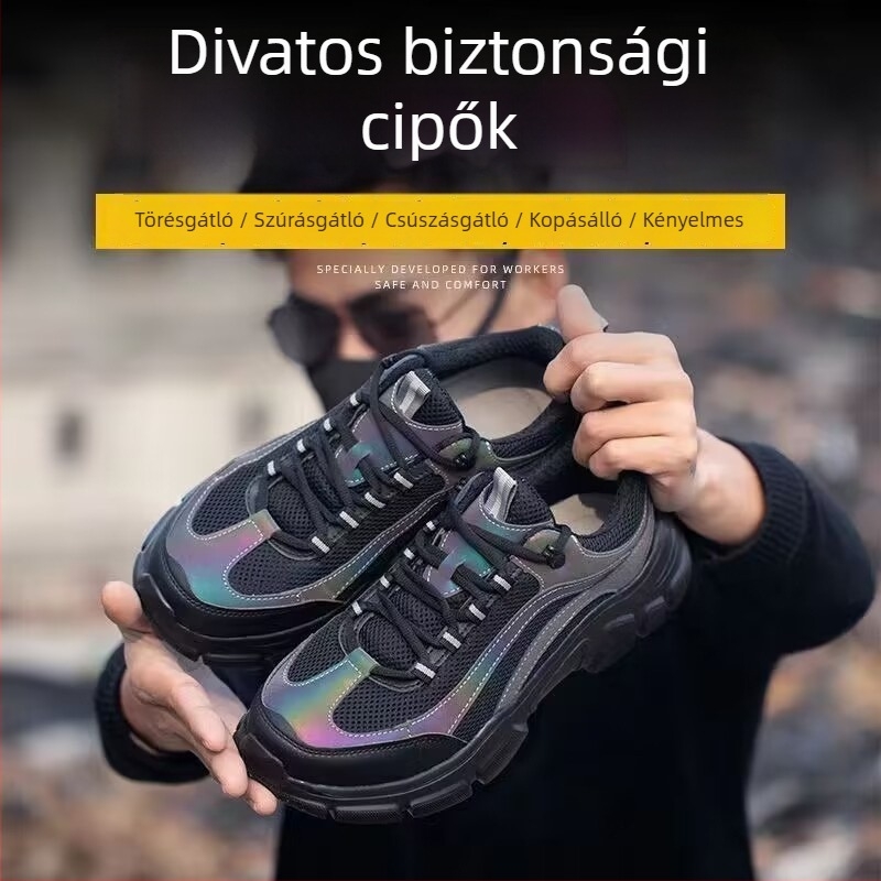 Uniszex munkavédelmi cipő acélorral, ütés- és perforáció elleni védelemmel, légáteresztő, kopásálló, könnyű, puha talppal, építkezési helyszínekre nyárra