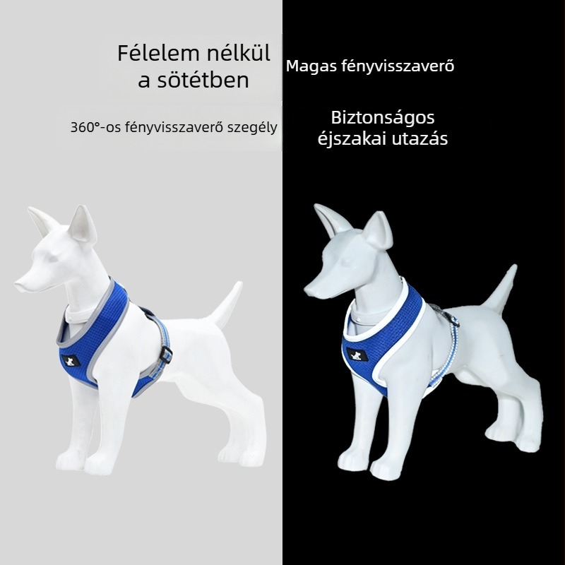 Macska és kutya hám, fényvisszaverő, légáteresztő hálós anyagból