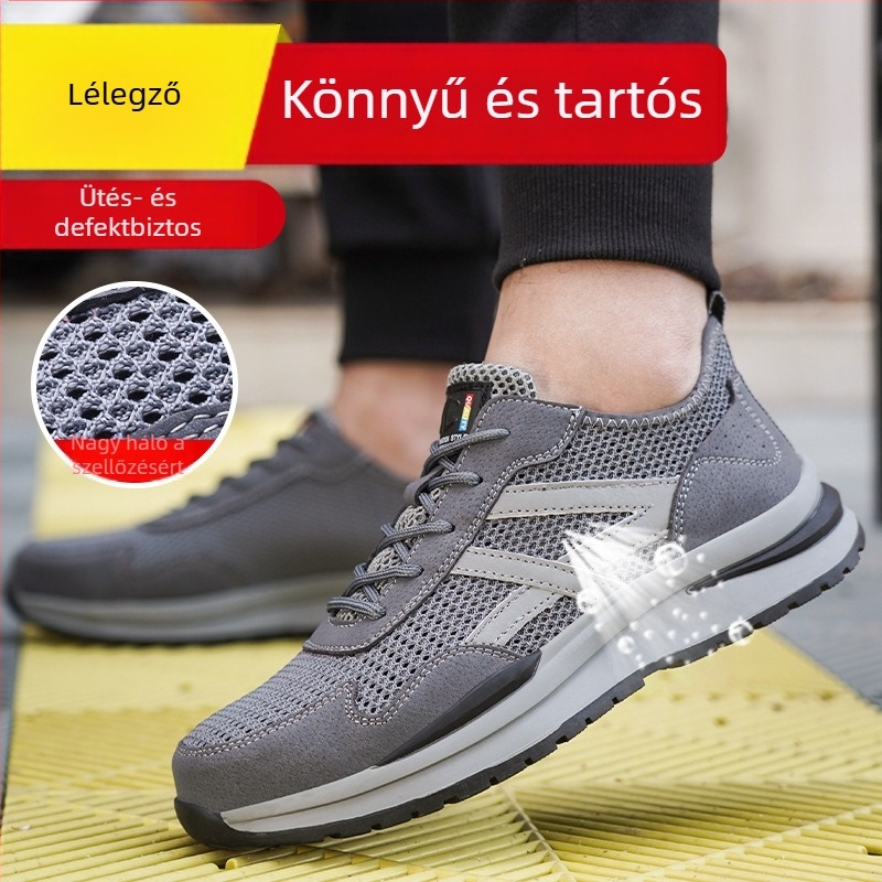 Férfi munkavédelmi cipő acél orrvédővel, könnyű, nyáron lélegző, ütés- és áthatolásálló