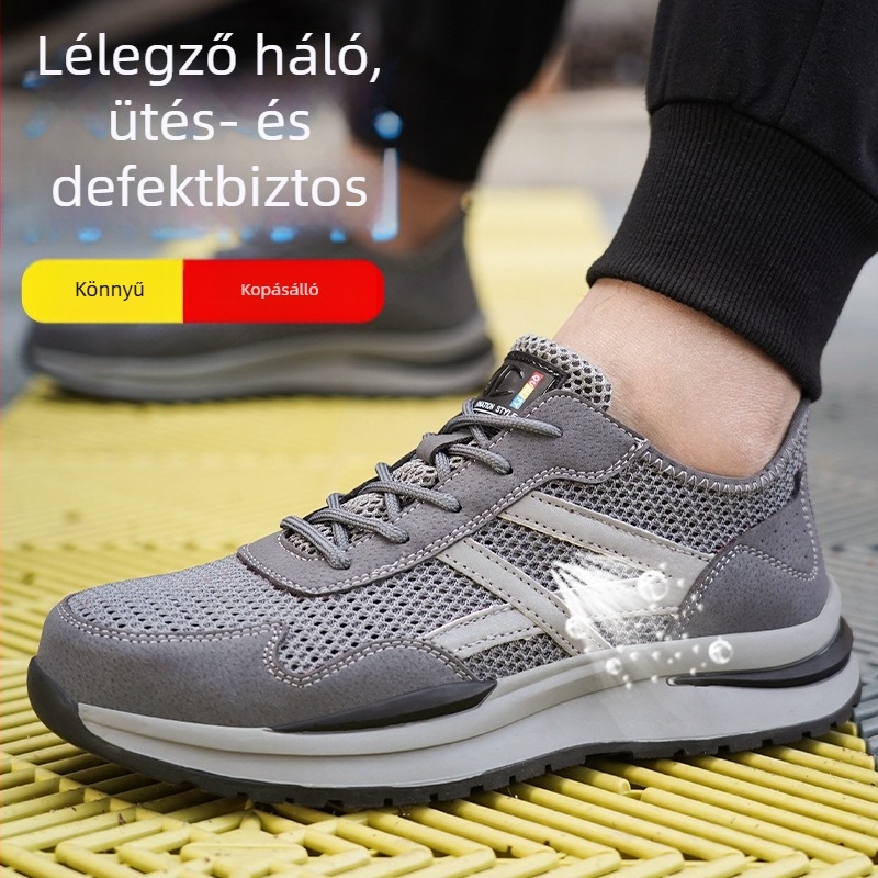 Férfi munkavédelmi cipő acél orrvédővel, könnyű, nyáron lélegző, ütés- és áthatolásálló