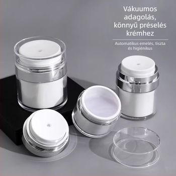 Légmentes pumpás kozmetikai üveg krémhez és lotionhoz – hordozható üres adagoló, 15/30/50 g, ABS, ezüst perem