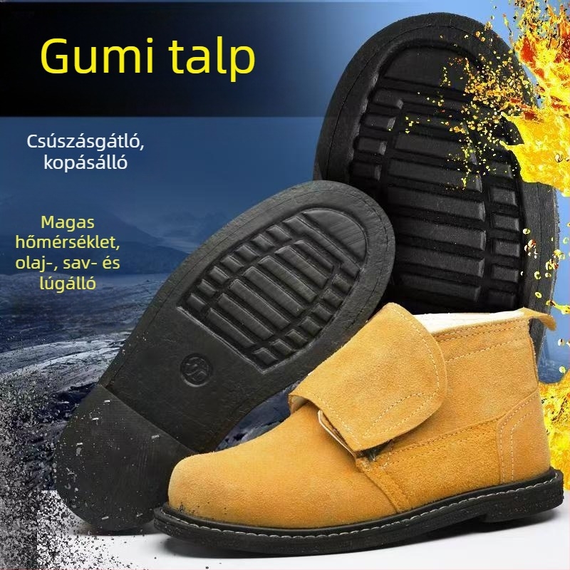 Munkavédelmi cipő nubuk felsőrésszel, gumitalppal, magas hőállóság, acél orr, ütés- és perforációálló, kopásálló, csúszásmentes, hegesztéshez