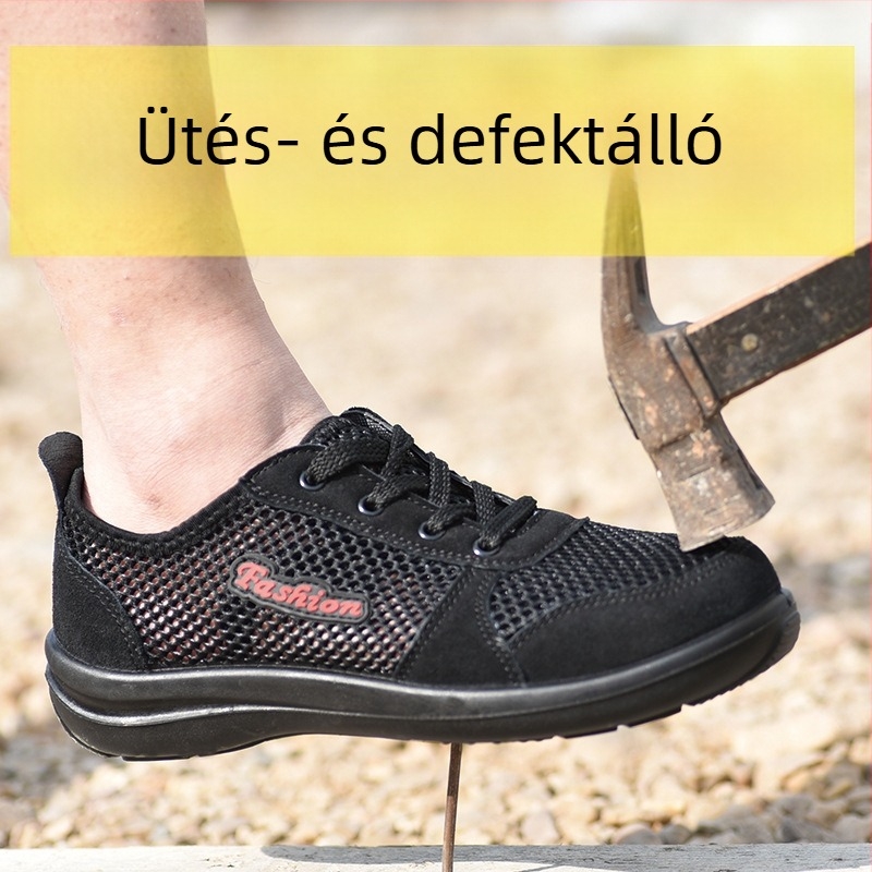 Férfi nyári lélegző munkavédelmi cipő acélorrvédővel, könnyű, ütés- és perforációálló, kopásálló és csúszásmentes
