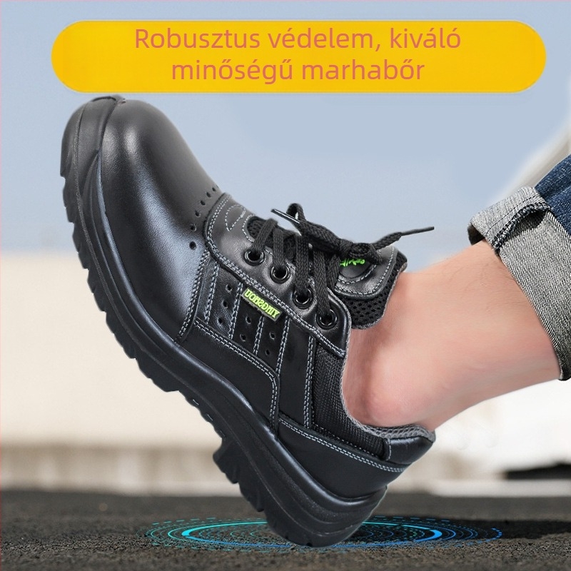 Bőr munkavédelmi cipő acél orral, lélegző, ütés- és perforációálló, foltálló és kopásálló