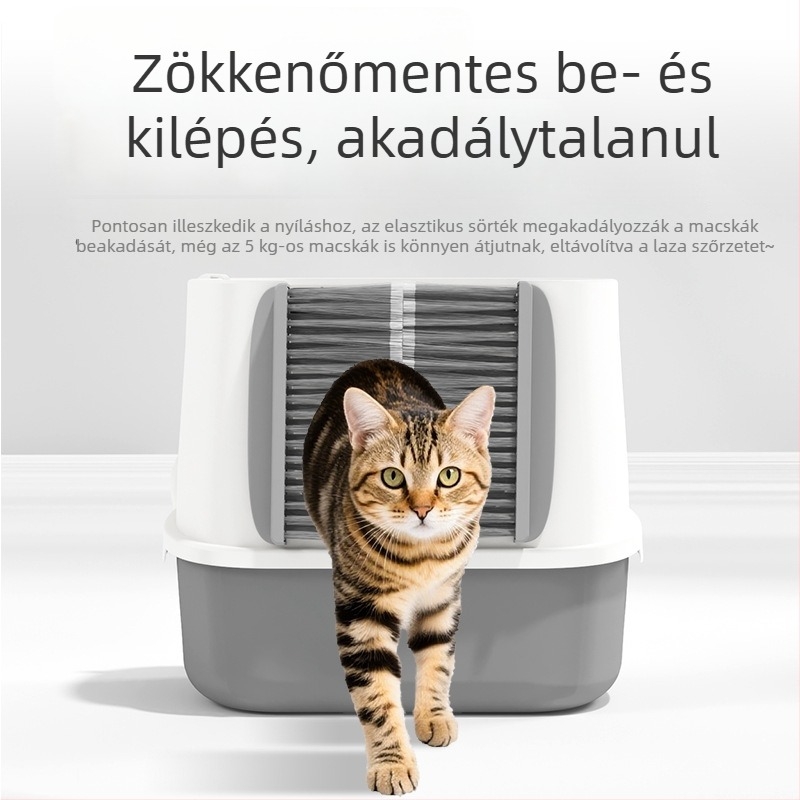 Extra-nagy zárt macskaalom-tál szagkezeléssel, szőrszálak eltávolítására szolgáló funkcióval és alomtálca-matraccal