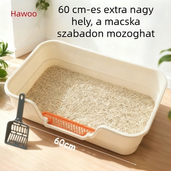 Nagy méretű, szélesített és vastagodott félzárt macskaalom-tálca felnőtt macskáknak és cicáknak, fröccsenés elleni védelem