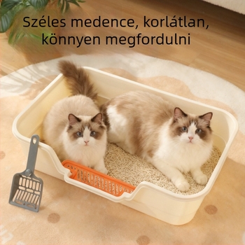 Nagy méretű, szélesített és vastagodott félzárt macskaalom-tálca felnőtt macskáknak és cicáknak, fröccsenés elleni védelem
