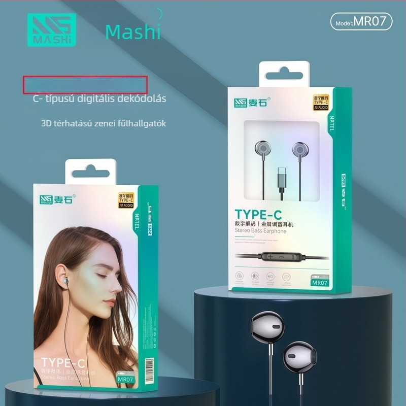 Vezetékes, in-ear fejhallgató, kiváló hangminőség, Type-C, digitális basszus, Huawei és Xiaomi kompatibilis