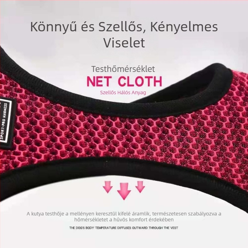 Reflektív hálós kutyahám, kényelmes mellény-stílusú, kis és közepes testű kutyáknak, pórázzal