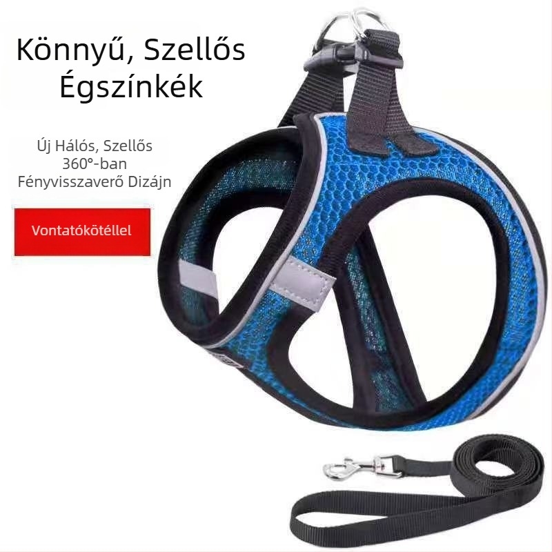 Reflektív hálós kutyahám, kényelmes mellény-stílusú, kis és közepes testű kutyáknak, pórázzal
