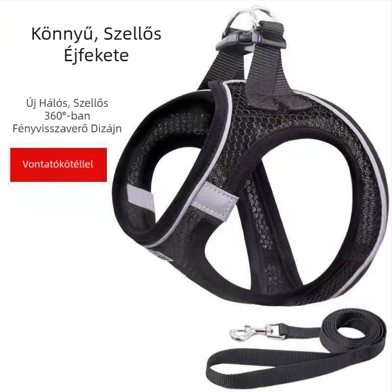 Reflektív hálós kutyahám, kényelmes mellény-stílusú, kis és közepes testű kutyáknak, pórázzal