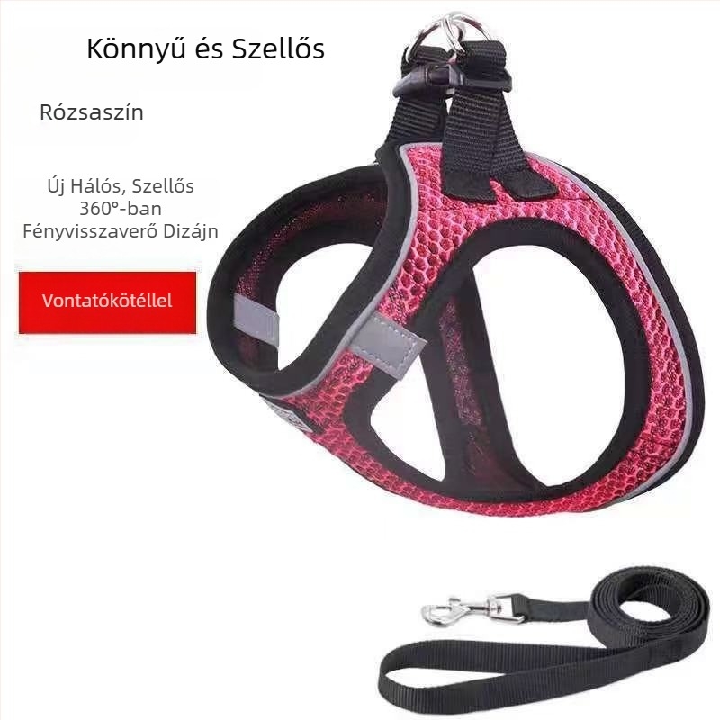 Reflektív hálós kutyahám, kényelmes mellény-stílusú, kis és közepes testű kutyáknak, pórázzal