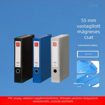 A1236 PVC fájlbox mágneszáras, A4-es dokumentumtartó, 55 mm, papírklipsz