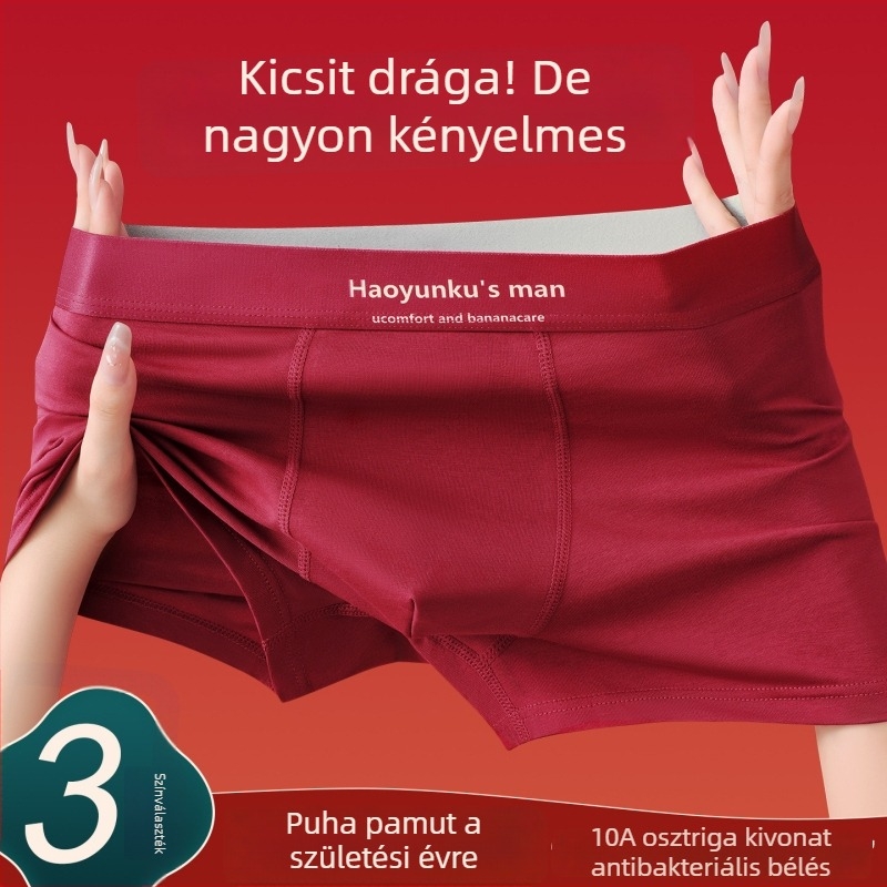 Férfi pamut boxeralsó, légáteresztő, minden évszakban viselhető, ajándékdoboza