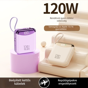 Új 3C-tanúsítvánnyal rendelkező 120W gyors töltésű power bank beépített kábellel, 20000mAh, nagy kapacitású