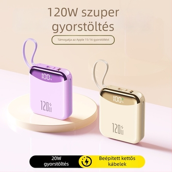 Új 3C-tanúsítvánnyal rendelkező 120W gyors töltésű power bank beépített kábellel, 20000mAh, nagy kapacitású