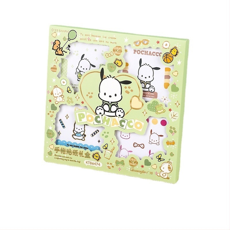 Pacha Dog 100 Washi matricák ajándék dobozban – Sanrio aranyos japán rajzfilm figurák naplóíráshoz