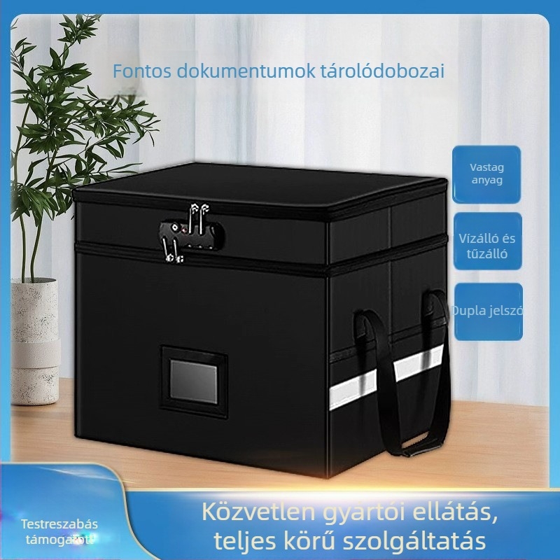 Kétszintes tűz- és vízálló dokumentumtároló doboz jelszóval