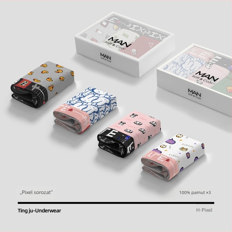 Tinédzser fiúknak készült 100% pamut boxeralsó, középmagas derékvonal, ajándékdobozos készlet, anime design