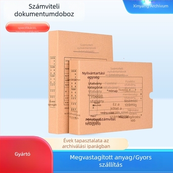 Vastagított Kraft papír számla- és irattartó doboz, vízszintes és függőleges zárással, számlákhoz