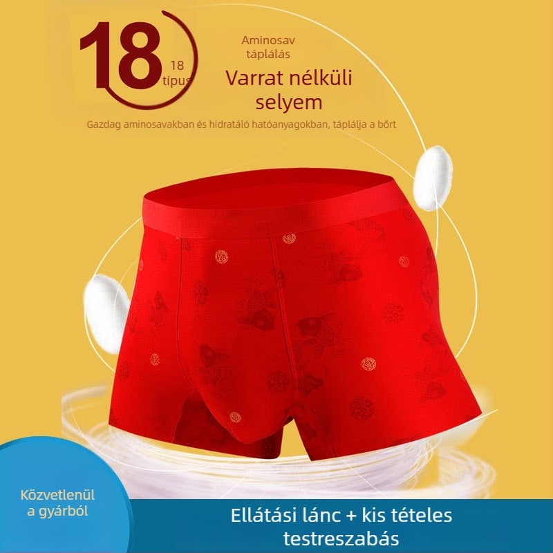 Férfi piros boxeralsó, 3 darabos készletben, ajándékdoboza, antibakteriális réteg mulberry selyemmel