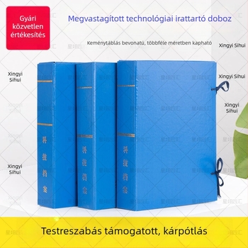 Keménylapos fájlbox lakkozott textile borítással; technikai archív doboz; tervrajzok doboza; összecsukható doboz; karton építés- és várostervezési doboz