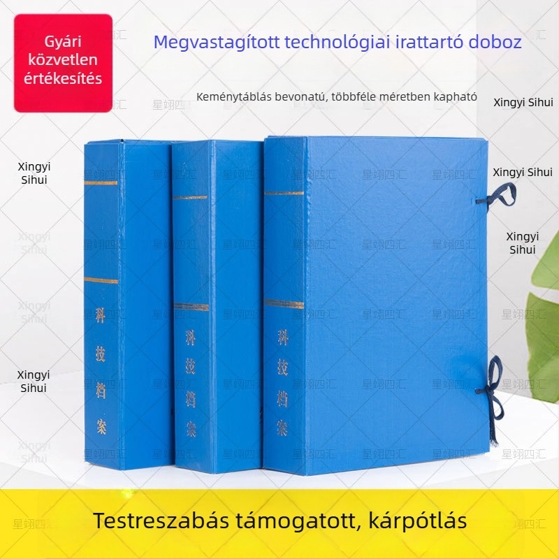 Keménylapos fájlbox lakkozott textile borítással; technikai archív doboz; tervrajzok doboza; összecsukható doboz; karton építés- és várostervezési doboz