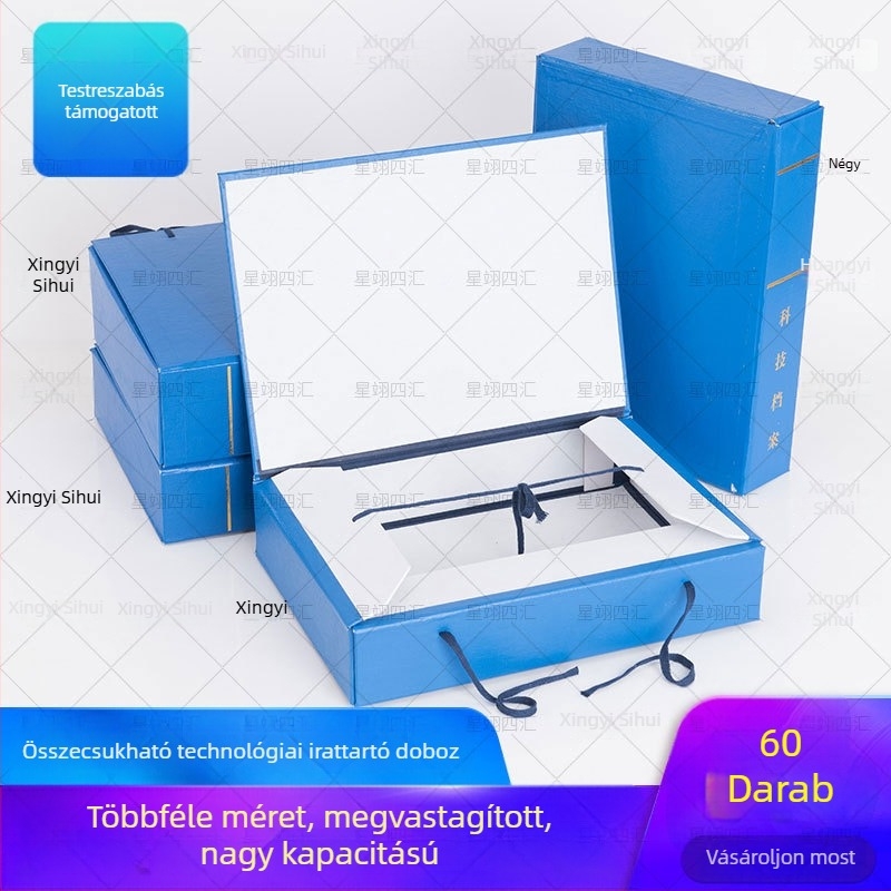 Keménylapos fájlbox lakkozott textile borítással; technikai archív doboz; tervrajzok doboza; összecsukható doboz; karton építés- és várostervezési doboz
