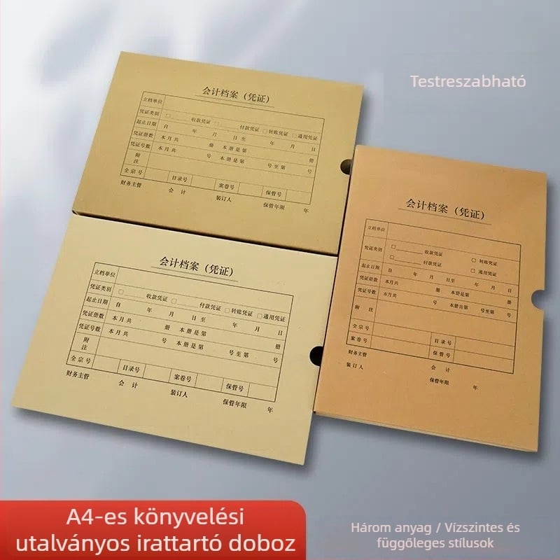 Kraftpapírból készült bizonylat-tároló doboz A4/A5 méretben, archív doboz erősített egy- és kettős zárással
