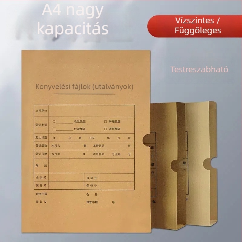 Kraftpapírból készült bizonylat-tároló doboz A4/A5 méretben, archív doboz erősített egy- és kettős zárással