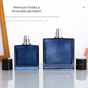 Kék üvegű parfümös palack permetezővel és kupakkal, 50 ml és 100 ml – hordozható üres palack