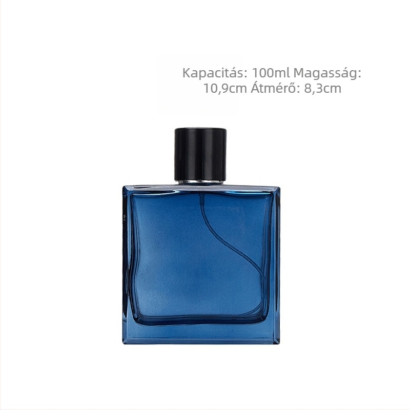 Kék üvegű parfümös palack permetezővel és kupakkal, 50 ml és 100 ml – hordozható üres palack