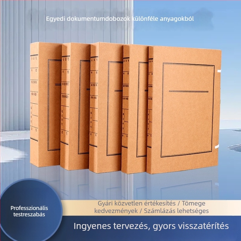 A4 méretű savmentes kraftpapír dokumentumtároló doboz, nagy kapacitású irodai iratokhoz