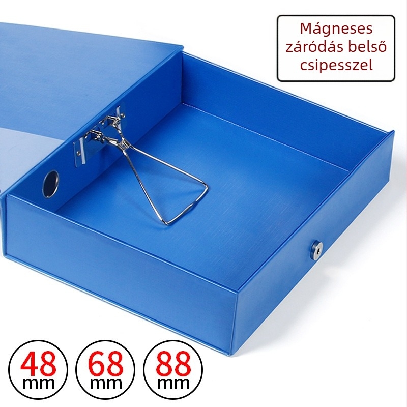PVC fájlbox klippel, A4 méretű, mágneszárral, műanyag dokumentumtároló doboz