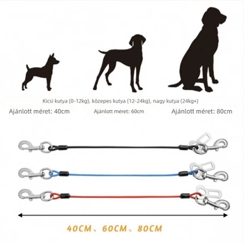 Autóba szerelhető kutyavédő kötél, harapásálló, PVC bevonatú acélszálas kötél, színes