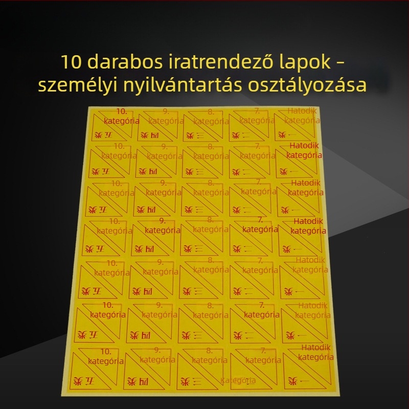 10 darabos öntapadós címkék készlete személyzeti iratok osztályozásához, tíz fő kategória, címke-fülek és elválasztó oldalak
