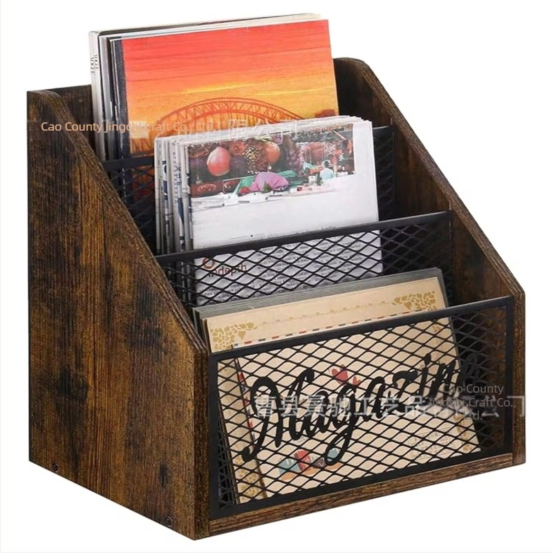 Fa háromszintes, asztali magazintartó, ideális magazinokhoz, újságokhoz és könyvekhez
