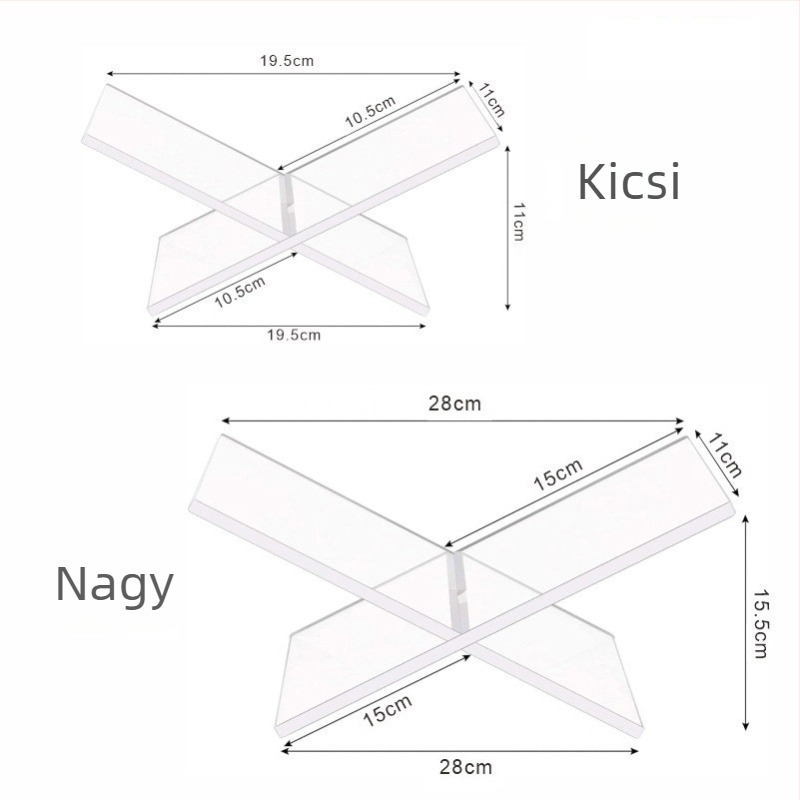 Akril asztali X-formájú kiállítási állvány könyvek és magazinok számára.