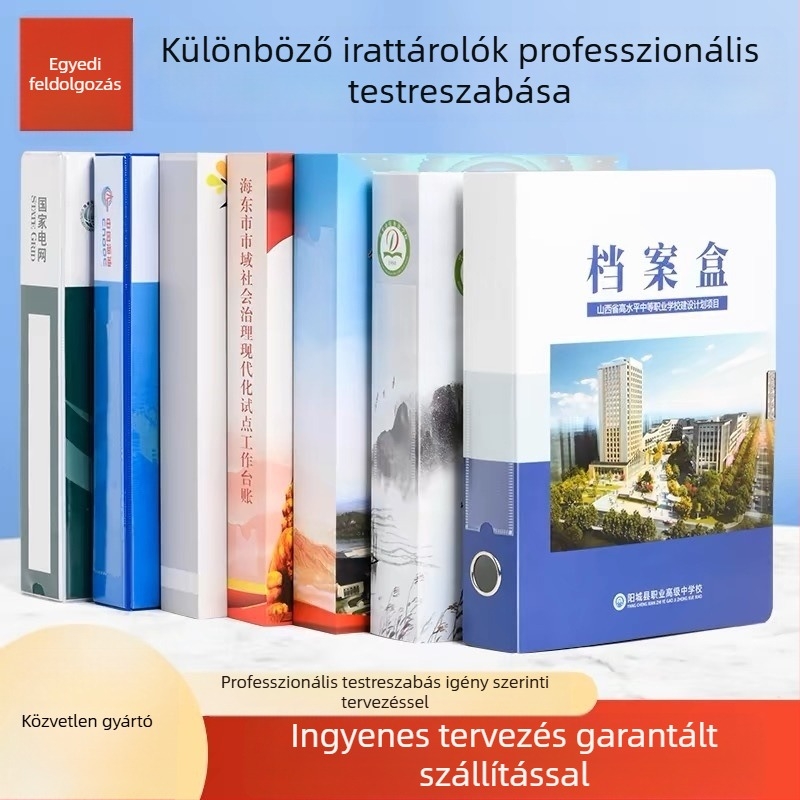 A4-es méretű irat- és archív dobozok, fájl tasakok, színes nyomtatású dobozok, PP műanyag dobozok és karton archív dobozok
