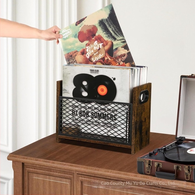 Személyre szabott fa asztali tároló újságok és magazinok számára, vinyl lemezek tárolója