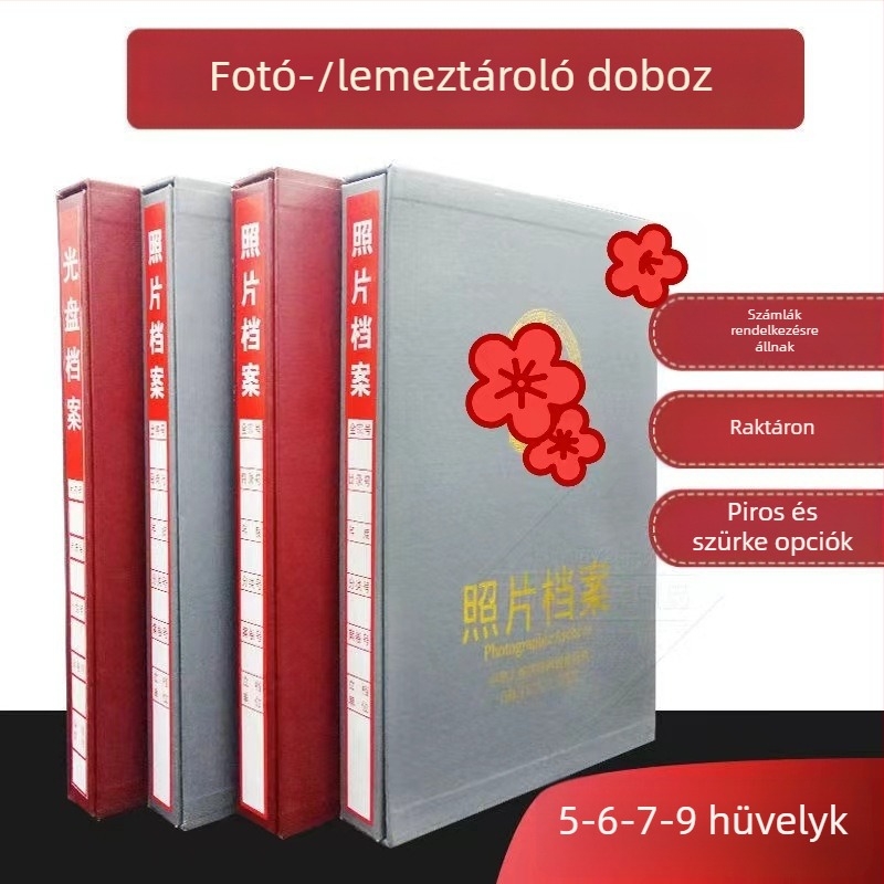 Fotó- és lemez tároló doboz, nagy kapacitású, több rétegű irattartó irodába