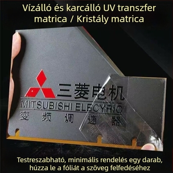 Kristály UV-transzfer címke lehúzható filmmel és szöveggel, céglogóval, vízálló PVC szitanyomott címke