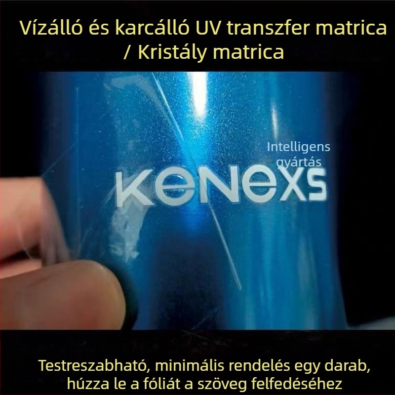 Kristály UV-transzfer címke lehúzható filmmel és szöveggel, céglogóval, vízálló PVC szitanyomott címke