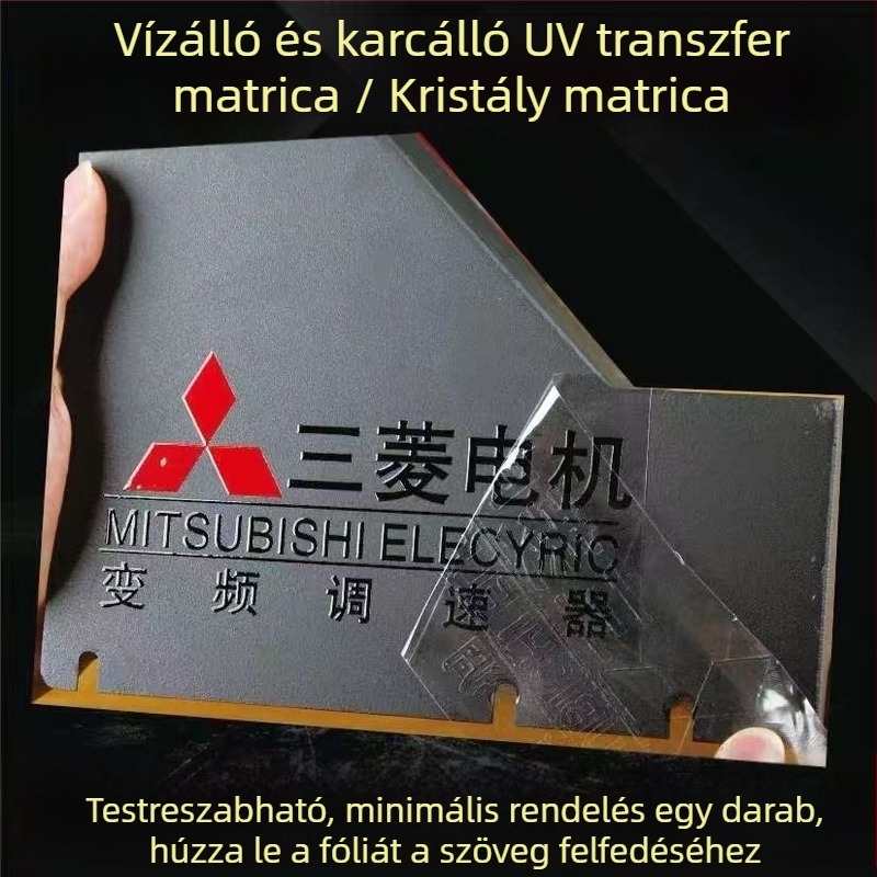 Kristály UV-transzfer címke lehúzható filmmel és szöveggel, céglogóval, vízálló PVC szitanyomott címke
