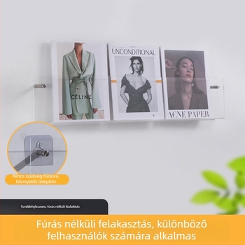 Akrilból készült, falra szerelhető könyvespolc – átlátszó kijelzőpolc könyvek és magazinok számára