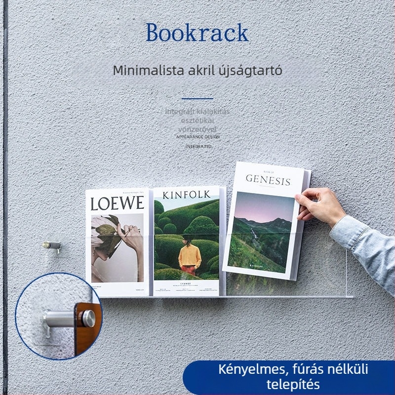 Akrilból készült, falra szerelhető könyvespolc – átlátszó kijelzőpolc könyvek és magazinok számára