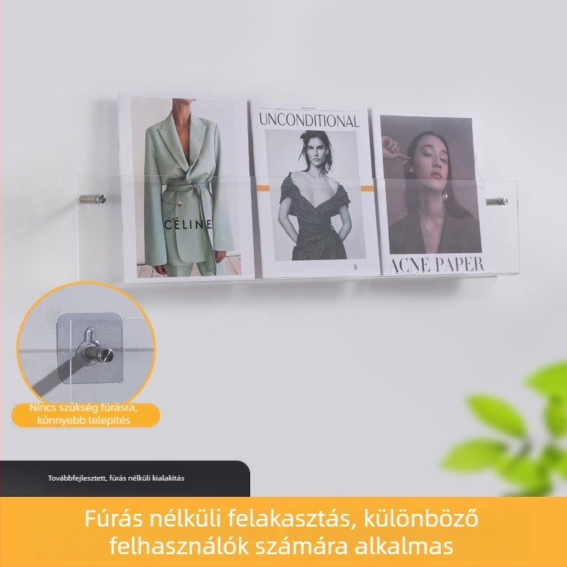 Akrilból készült, falra szerelhető könyvespolc – átlátszó kijelzőpolc könyvek és magazinok számára
