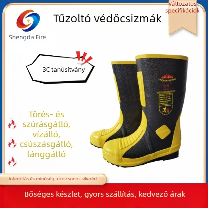 Tűzoltó védőcsizma – magas hőmérséklet- és korrózióálló, tűzoltói mentési feladatokhoz, anti-puncture és anti-slip, gumiból