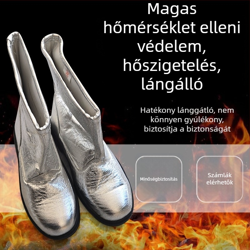 Magas hőmérsékletű bakancs alumíniumfólia szigeteléssel, 1000°C-ig, védő, tűzálló, hővisszaverő, égési védelem