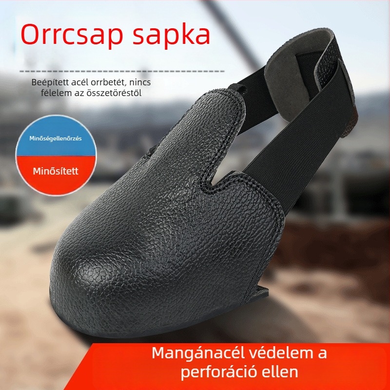 Védő cipővédő acélorrúval, marhabőrből, fekete, univerzális méret